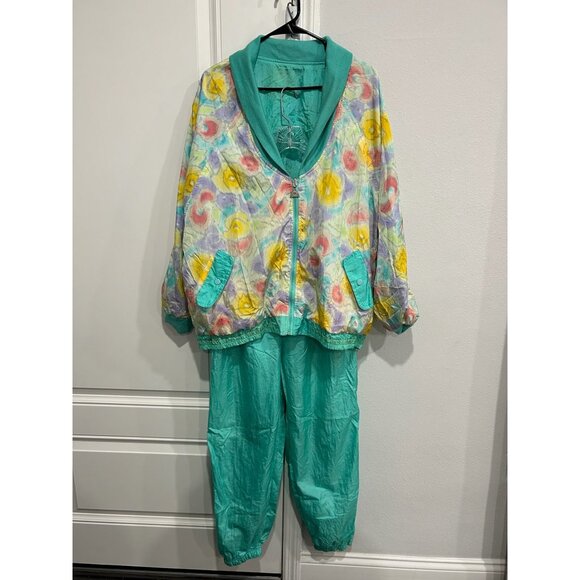 Vintage Casual Isle Windbreaker Tracksuit Set Teal Sz XL Reversible Retro Sport - Picture 8 of 16